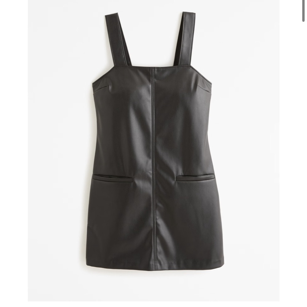 Abercrombie & Fitch Black Faux Leather Front Pocket Mini Shift Dress - Picture 2 of 12